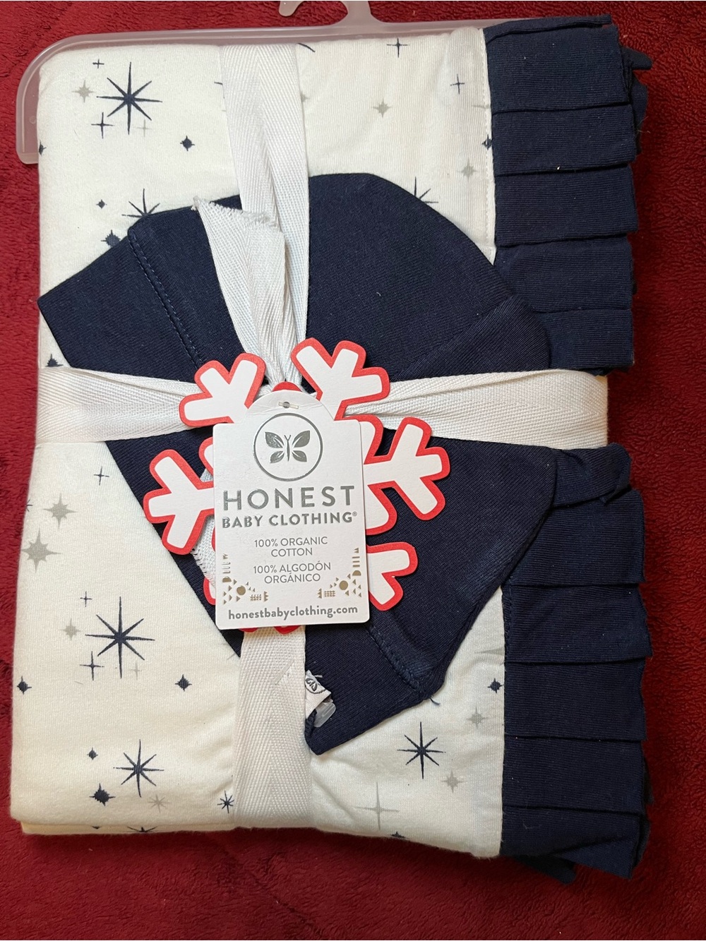 Honest Baby Clothing Navy & White baby Stroller Blanket & Cap Set.